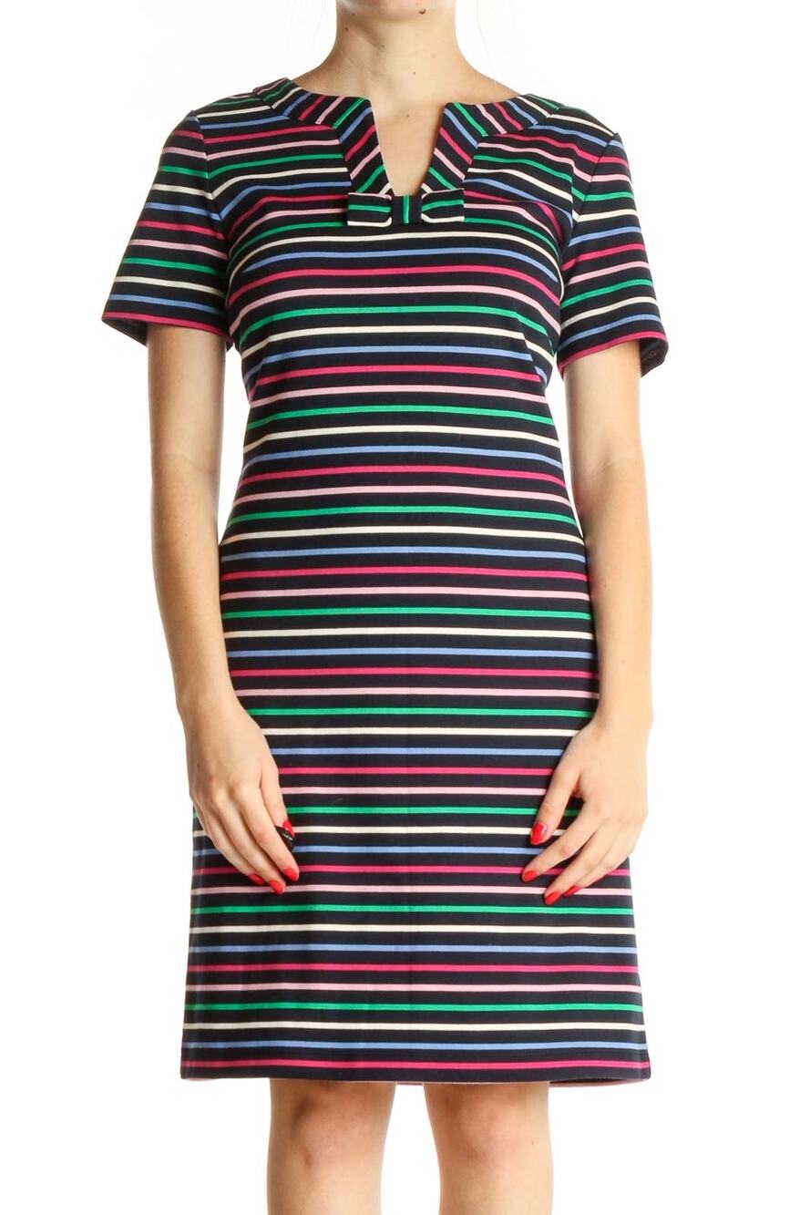 Talbots Navy Blue Striped Day A-Line sheath shift Dress bow neck plus size 2X
